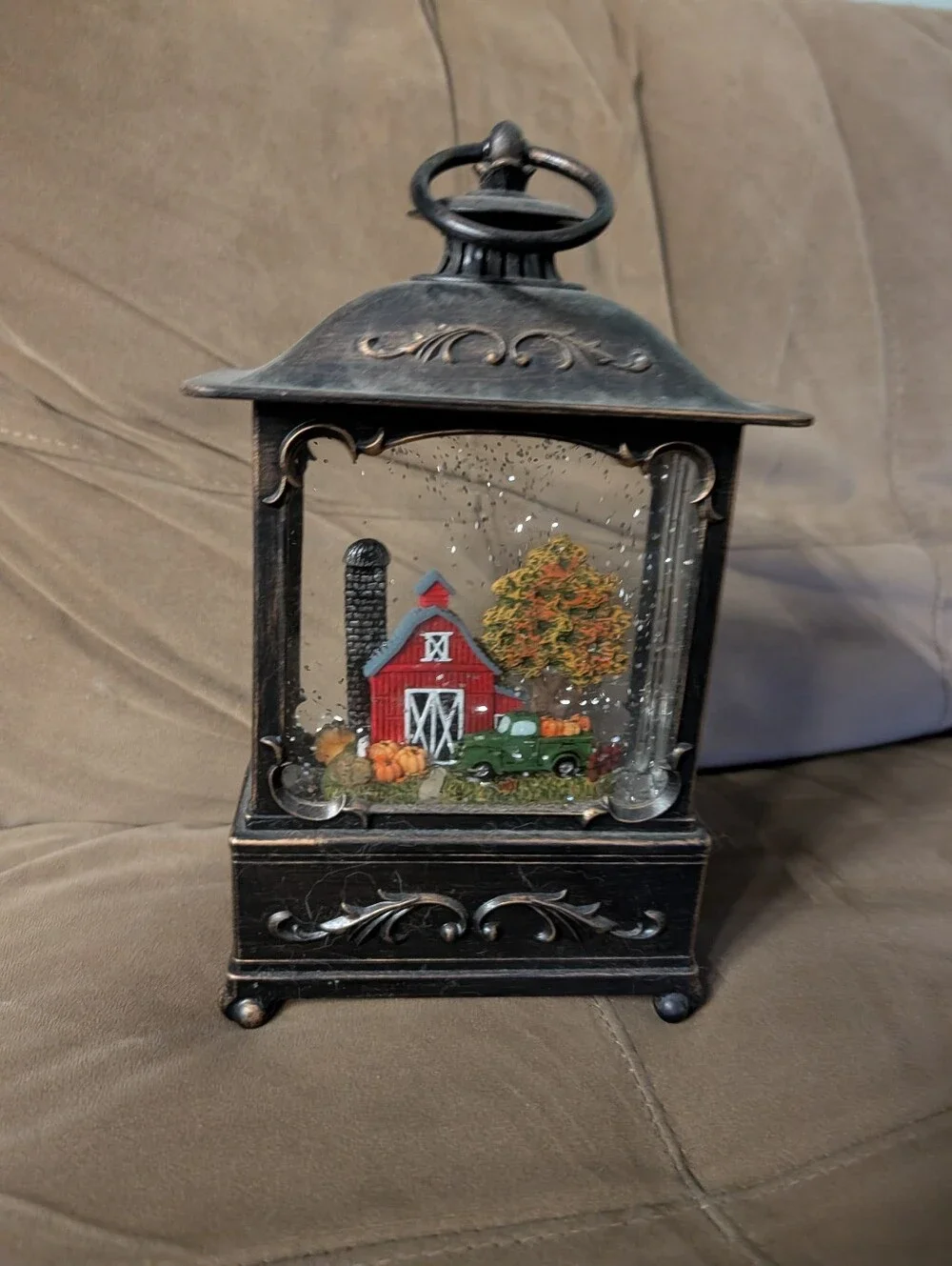 Vintage-Style Black Lantern Water Globe. Lights Up But Needs Batteries